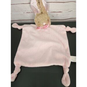 Soft Pink DanDee Bunny Security Blanket With Knotted Corners & Plush Head 16"x16